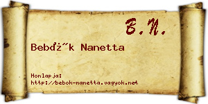 Bebők Nanetta névjegykártya